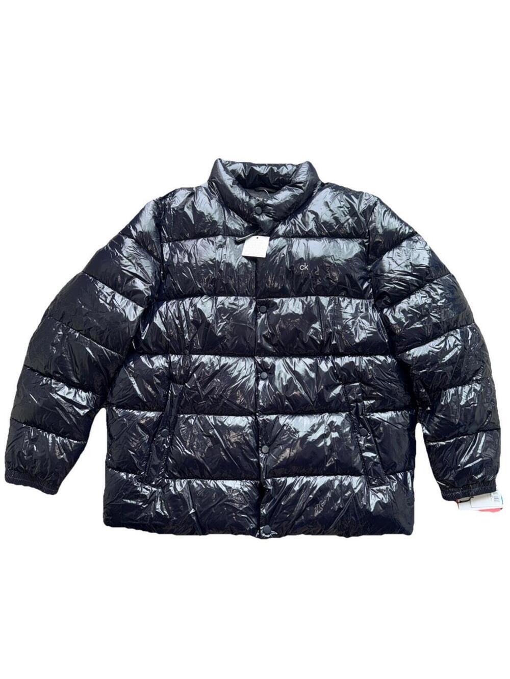 NWT Mens CALVIN KLEIN Blue Puffer Jacket CM152963 Glossy Shiny Sorona Aura  XL